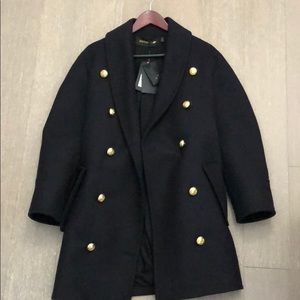 Balmain H&M navy pea coat with gold button